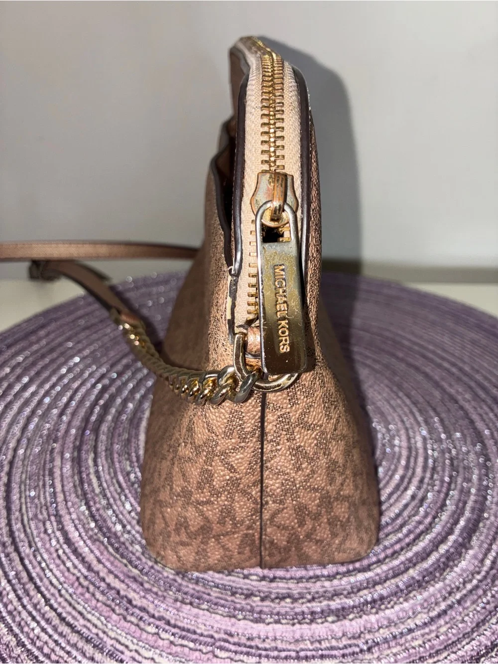Michael Kors Rose Gold MK Logo Crossbody with Chain Strap